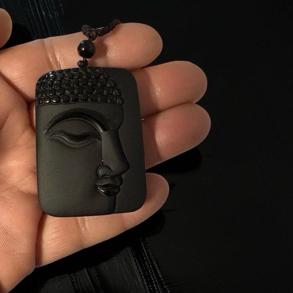 Black Buddha Obsidian Pendant Necklace